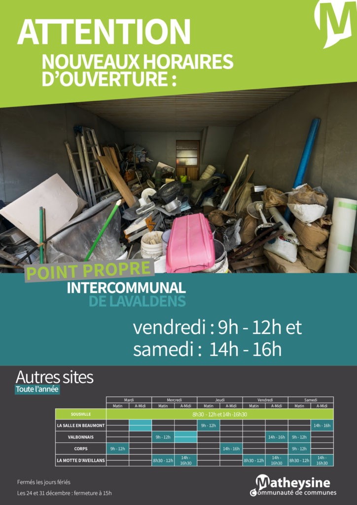 nouveaux horaires déchetterie